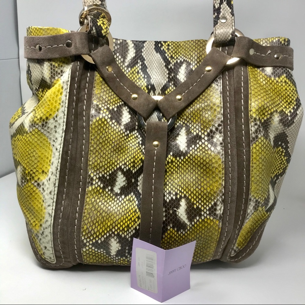 Jimmy Choo Lrg Yellow Python & Suede Harness Tote - image 8